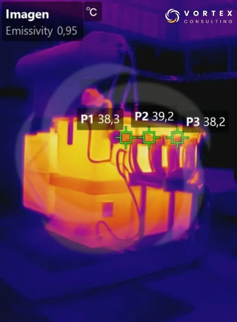 Inspección termográfica de un equipo industrial. La aplicación determina las características técnicas que debe cumplir la cámara termográfica.